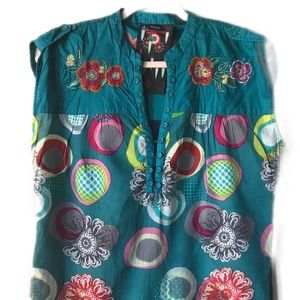 Desigual Teal Green Lightweight V-Neck Tunic